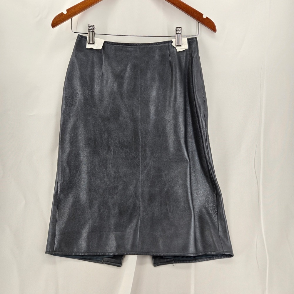 Vintage VAKKO New York Leather Skirt Blazer Suit Set Gunmetal Gray 2PC XS - Picture 3 of 8